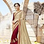 Maroon and Beige Embroidered Saree