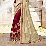 Maroon and Beige Embroidered Saree