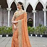 Peach and Beige Saree with Golden Worked Border