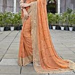 Peach and Beige Saree with Golden Worked Border