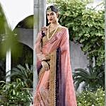 Peachy Affair Wedding Embroidered Satin Saree