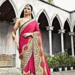 Pink and Golden Floral Embroidery Saree