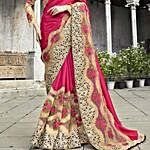 Pink and Golden Floral Embroidery Saree