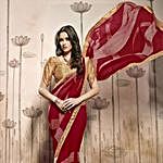 Red and Beige Casual Printed Saree