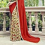 Red and Off White Festive Wear Printed Saree
