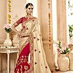 Red Net and Georgette Wedding Wear Embroidered Saree