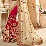 Red Net and Georgette Wedding Wear Embroidered Saree
