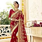 Red Saree with Heavy Floral Embroidery
