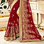Red Saree with Heavy Floral Embroidery