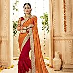 Red Satin and Faux Georgette Wedding Embroidered Saree