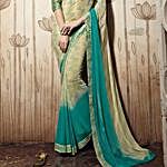 Beige and Green Printed Casual Saree