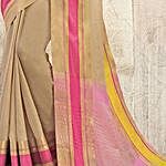 Beige Blended Cotton Art Silk Woven Festive Saree