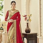 Beige Faux Georgette Embroidered Bridal Saree