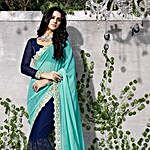 Blue Colored Embroidered Georgette Chiffon Partywear Saree