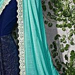 Blue Colored Embroidered Georgette Chiffon Partywear Saree