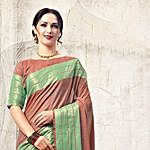 Brown Blended Cotton Art Silk Woven Festive Saree
