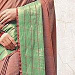 Brown Blended Cotton Art Silk Woven Festive Saree