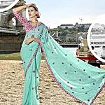 Cool Blue Chiffon Traditional Embroidered Saree
