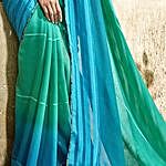 Green Faux Georgette Traditional Border Printed Saree