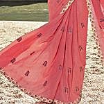 Peach Traditional Embroidered Saree