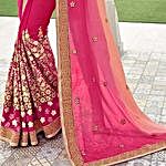 Pink Embroidered Georgette Net Wedding Saree