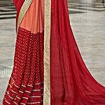 Red Embroidered Chiffon Georgette Net Partywear Saree