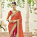 Red Faux Georgette Embroidered Bridal Saree