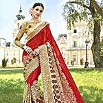 Red Net Georgette Traditional Embroidered Saree