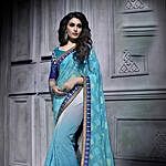 SkyBlue Colored Embroidered Chiffon Partywear Saree