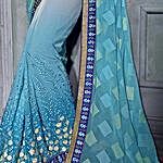 SkyBlue Colored Embroidered Chiffon Partywear Saree