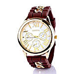 Chained Brown Silicone Watch For Women
