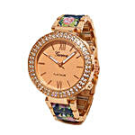 Floral Blue N rose gold Watch For Women