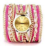 Pink N Gold Chain Watch For Women