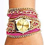 Pink N Gold Chain Watch For Women
