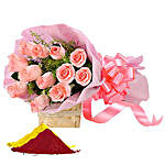 Pink Roses Bouquet With Gulal