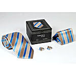 Grey N Blue Micro Silk Tie Set