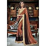Brown Faux Georgette Border Worked Festival Wear Sarees