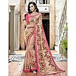 Peach Faux Georgette Embroidered Festival Wear Sarees