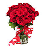 24 Long Stem Roses Bunch In Glass Vase