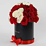 White & Red Roses Box Arrangement