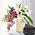 Orchids & Carnations With Truffle Cake