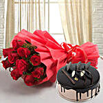 10 Red Roses with Cake
