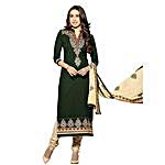 Green Pure Cotton Embroidered Dress Material