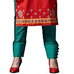 Red & Green Cotton Blend Dress Material