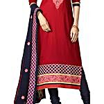 Red Pure Cotton Embroidered Dress Material