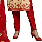 Beige & Red Cotton Blend Dress Material