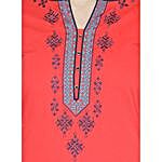 Coral Pink & Navy Blue Cotton Dress Material