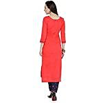 Coral Pink & Navy Blue Cotton Dress Material