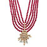 Long Kundan Necklace Set Gold & Red