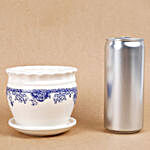 Ceramic Cup & Saucer Vase White & Blue